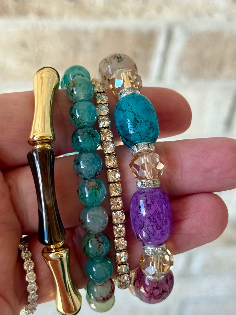 Turquoise & Purple Beaded Stretch Bracelet Set (4)